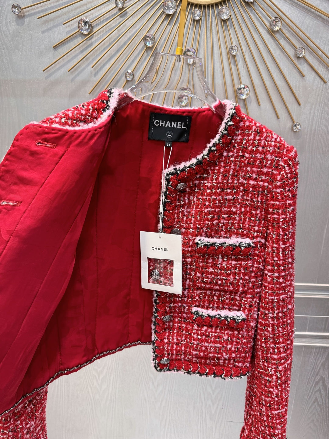 Cha**25FW Red tweed coat