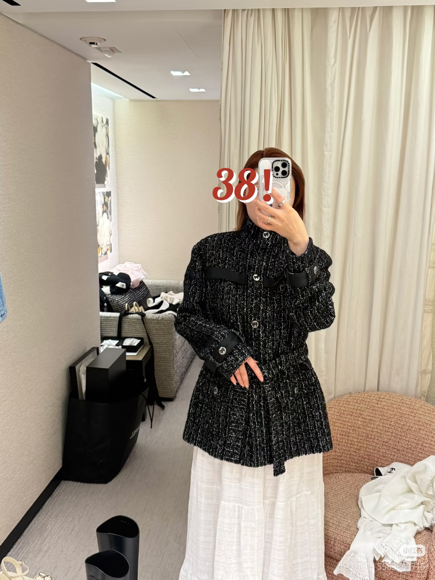 Cha**black plaid tweed stand-collar coat