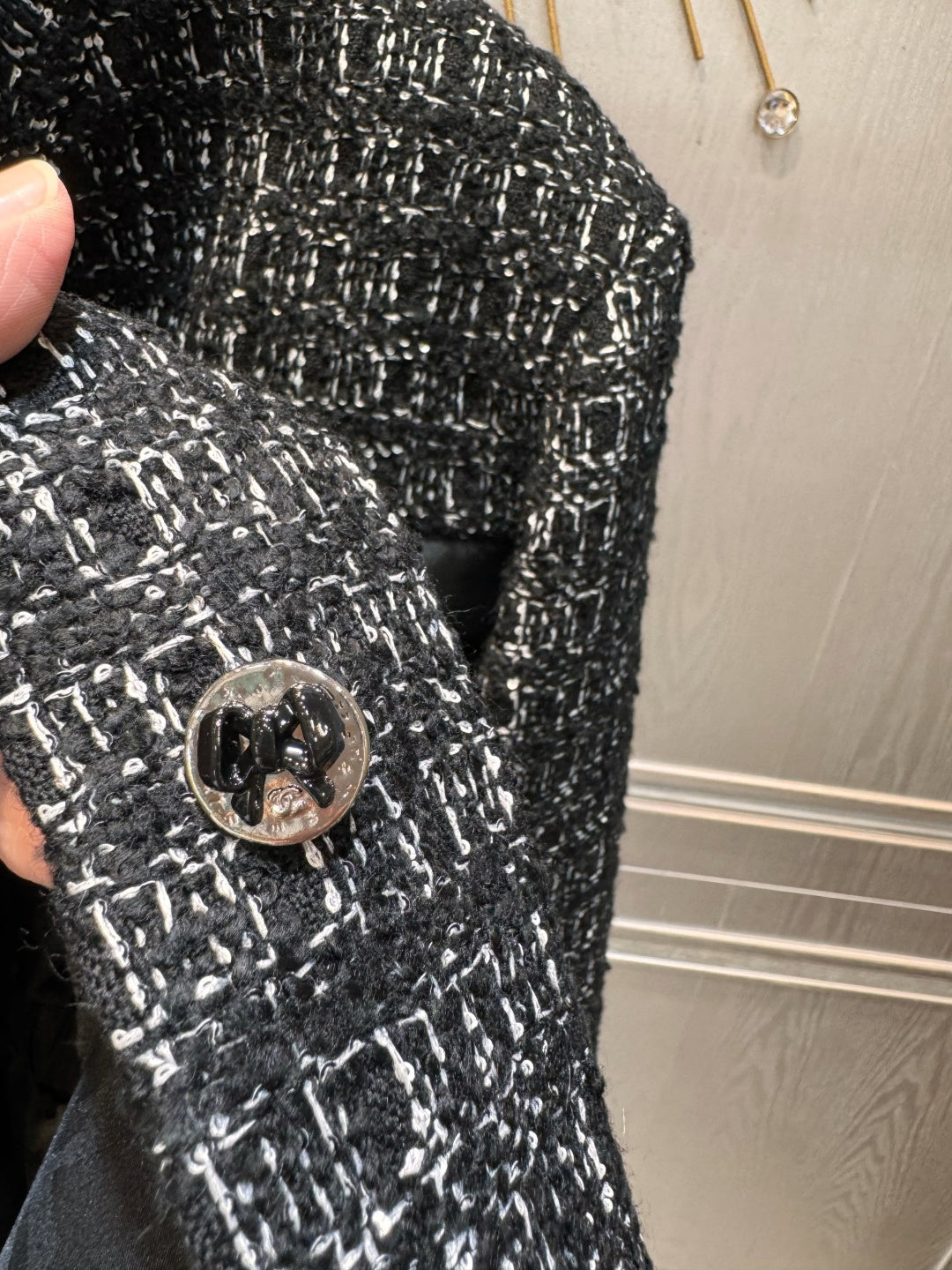 Cha**black plaid tweed stand-collar coat