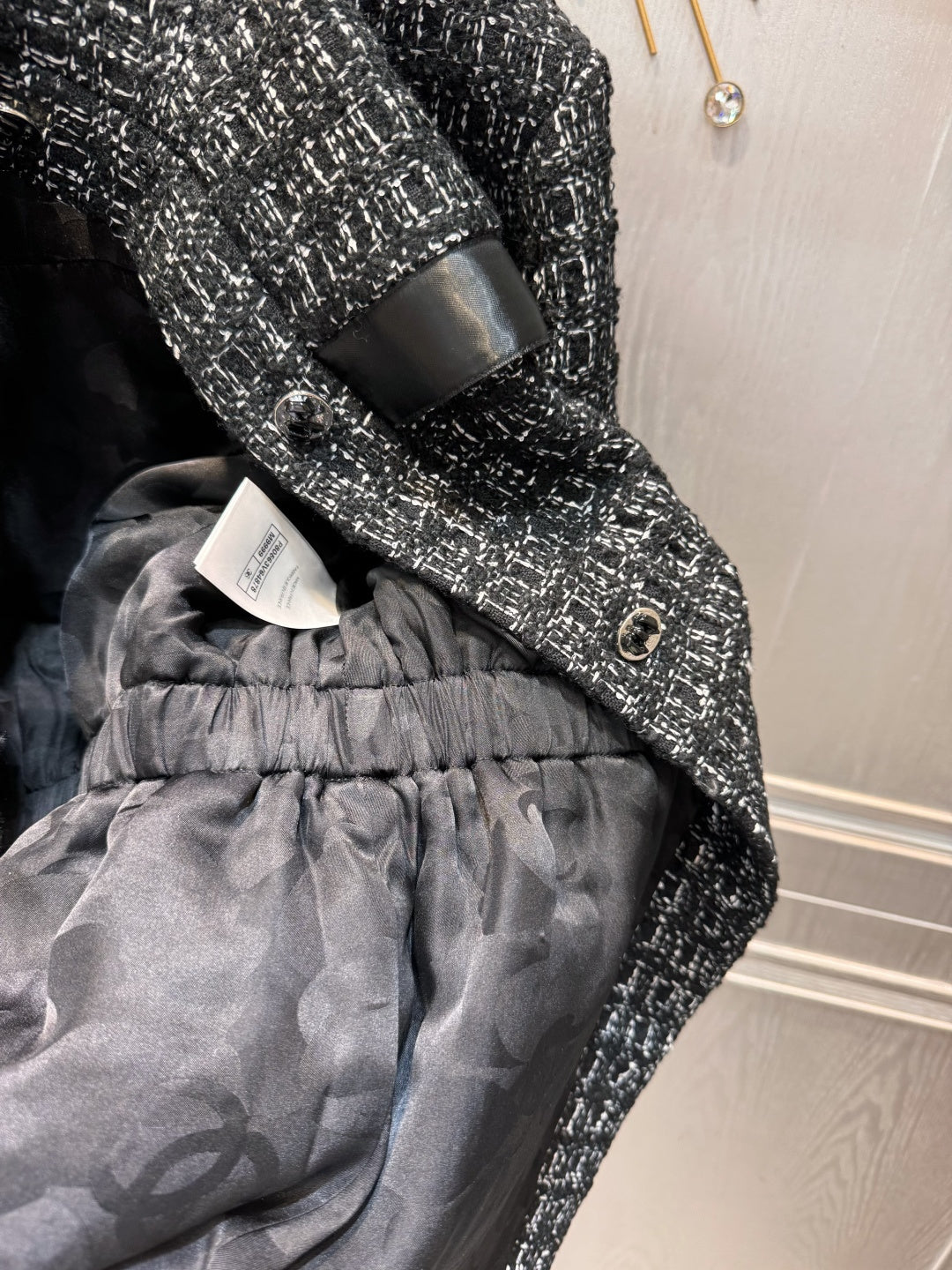 Cha**black plaid tweed stand-collar coat