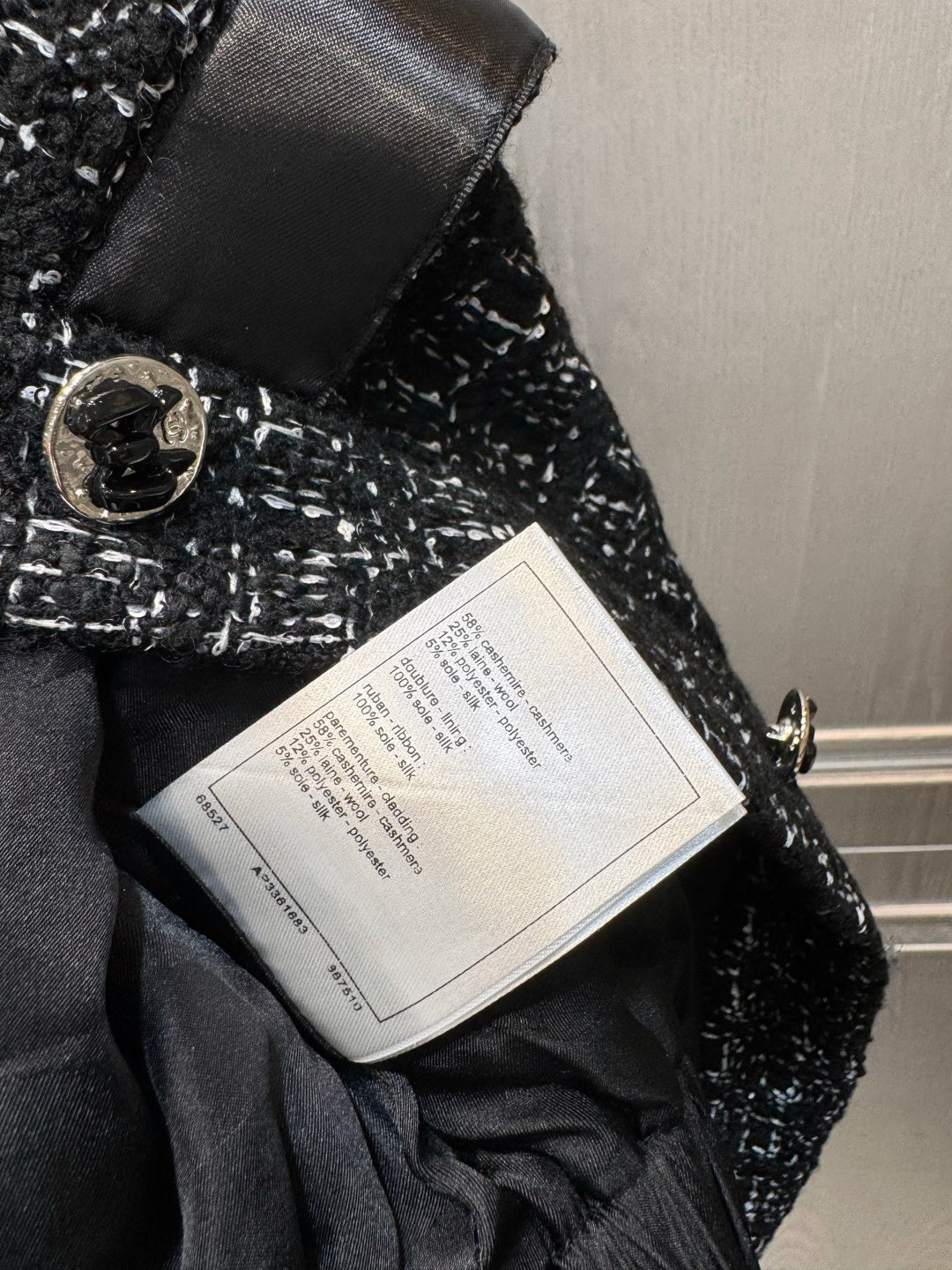 Cha**black plaid tweed stand-collar coat