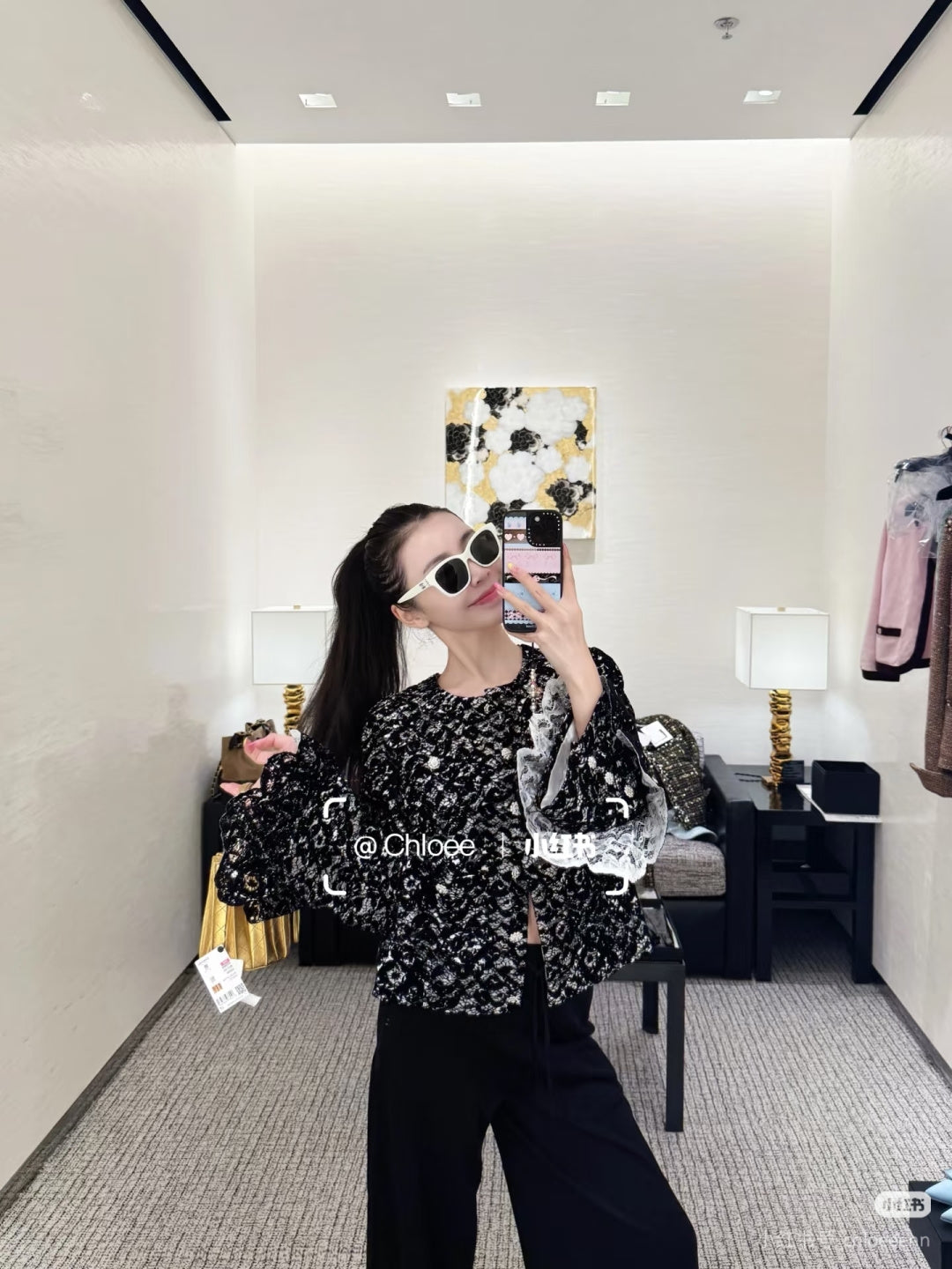 Cha**black lace embroidered coat