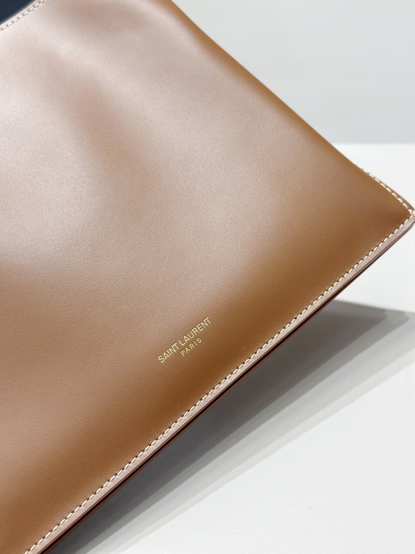 Ys** brown plain calfskin chain bag