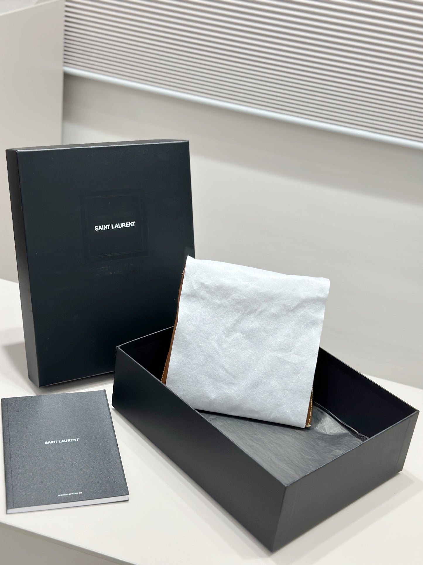 Ys** brown plain calfskin chain bag