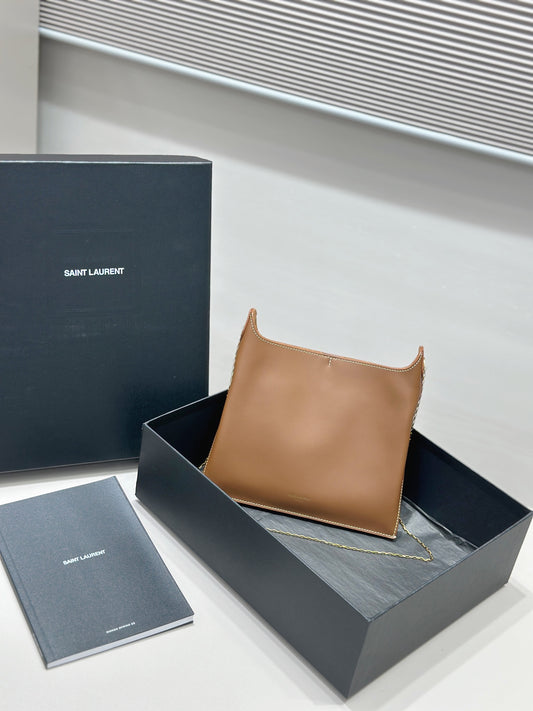 Ys** brown plain calfskin chain bag