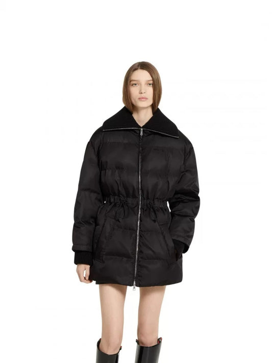 Guc**new arrival black down jacket with lapel and fitted waist