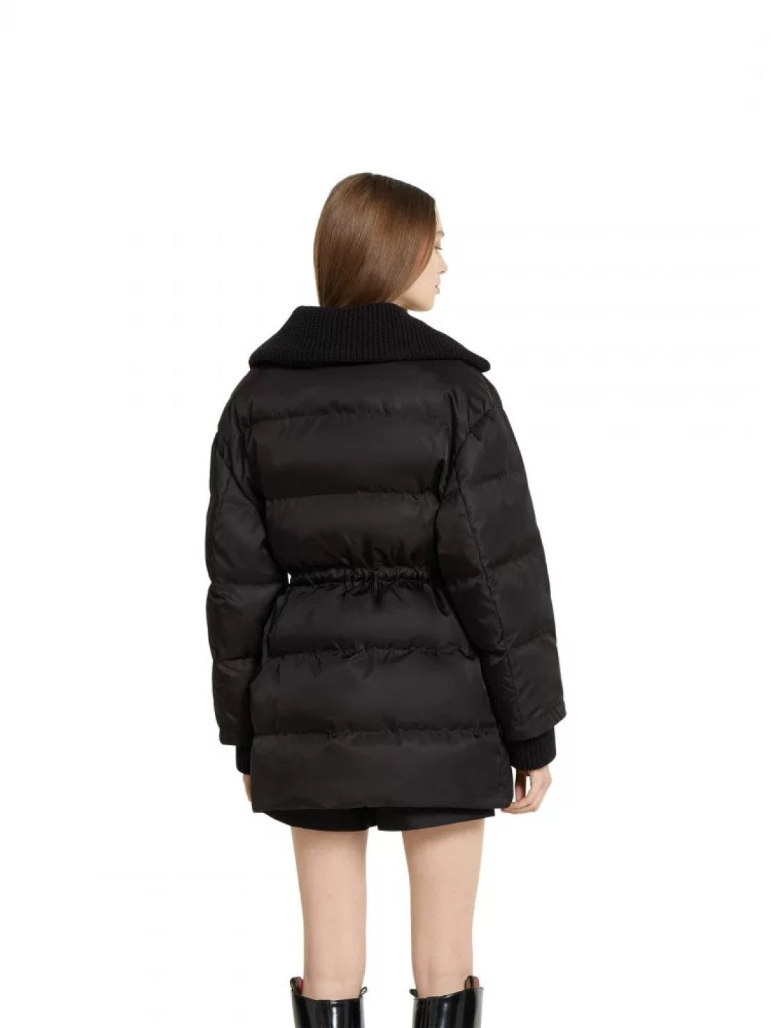 Guc**new arrival black down jacket with lapel and fitted waist