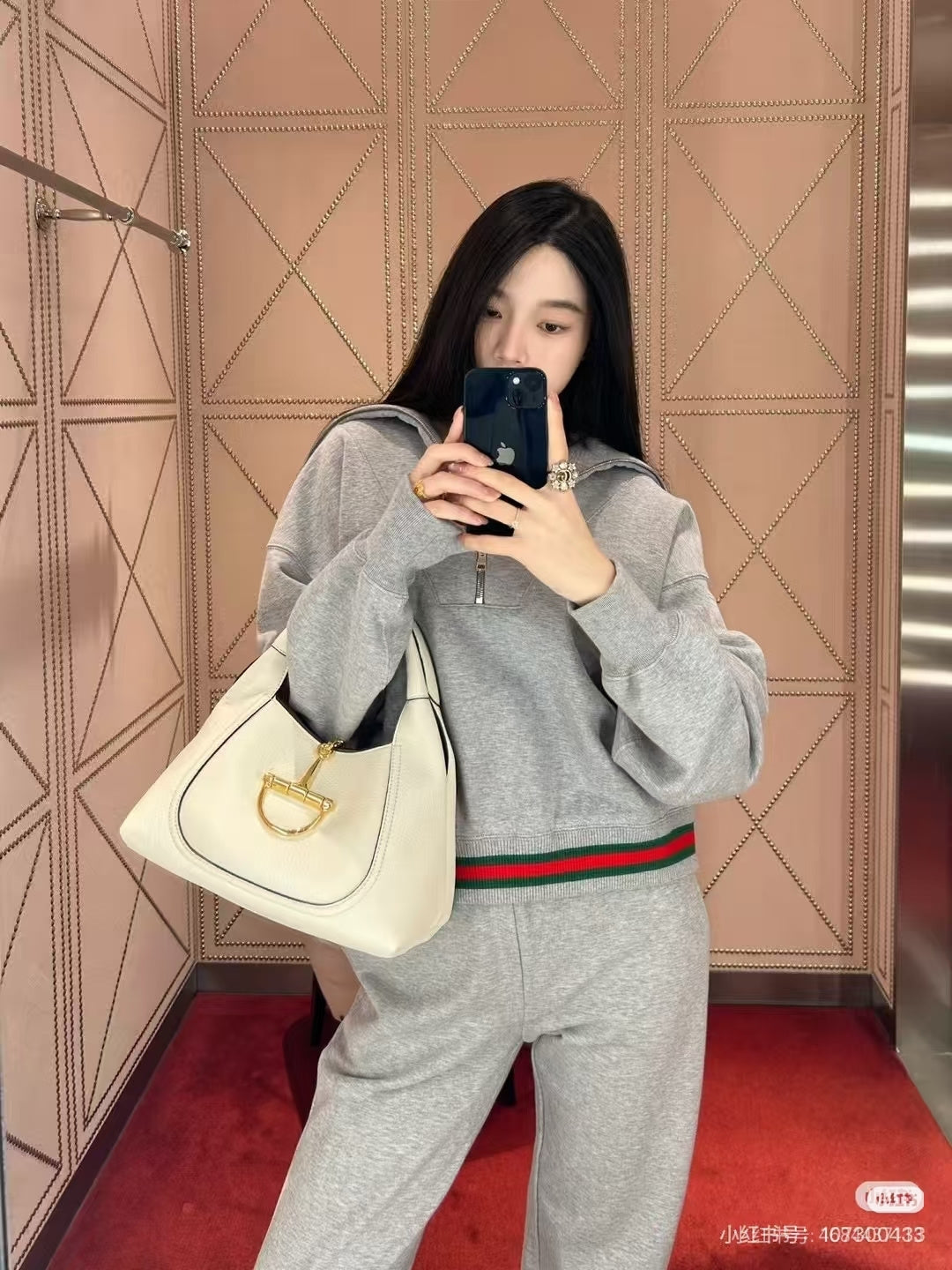 Guc**new gray half-zip sweatshirt set