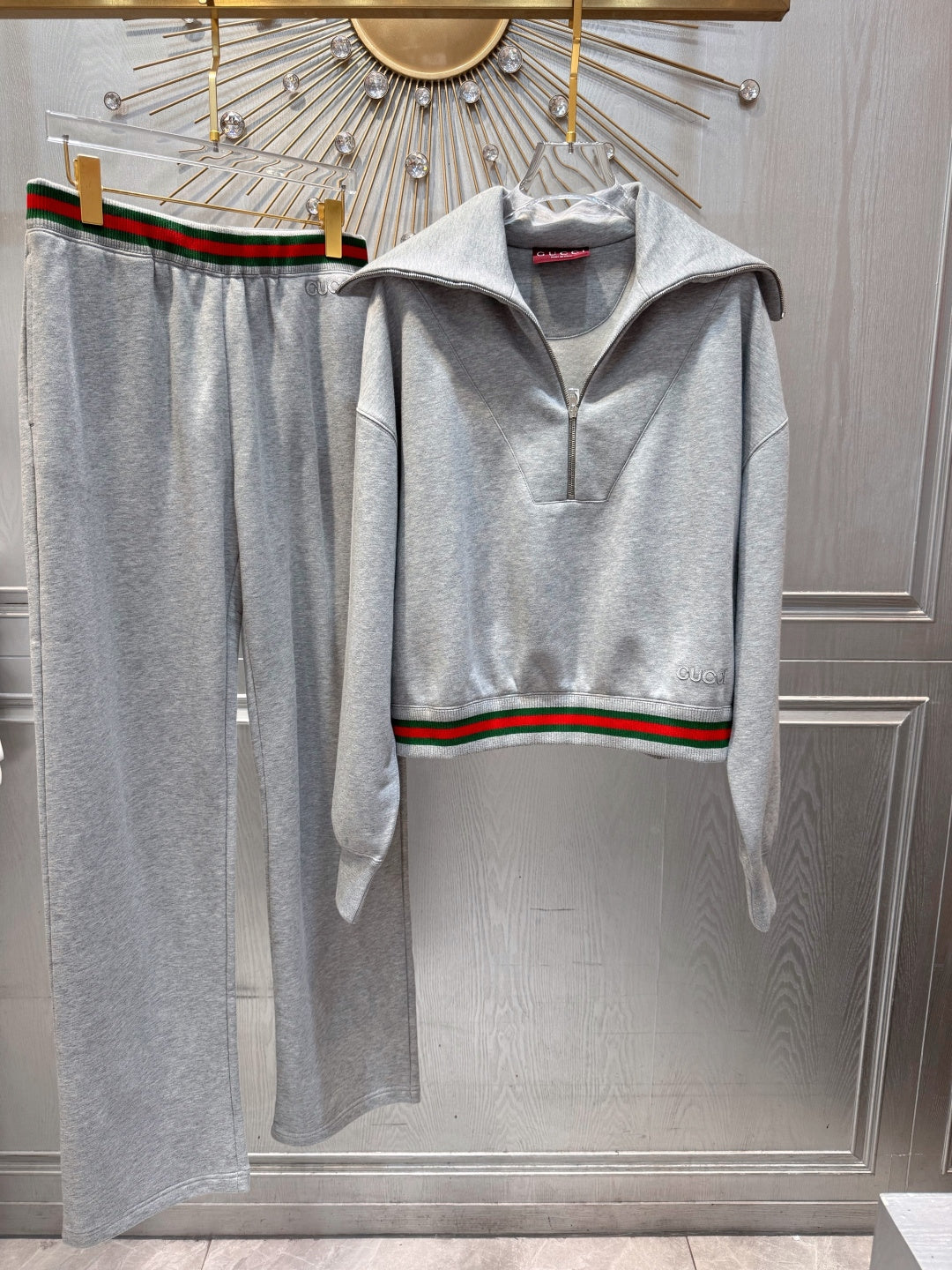 Guc**new gray half-zip sweatshirt set