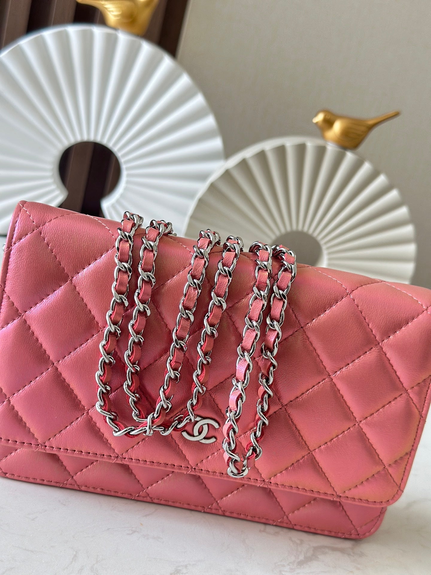 Cha**WOC flight attendant bag pearlescent lambskin