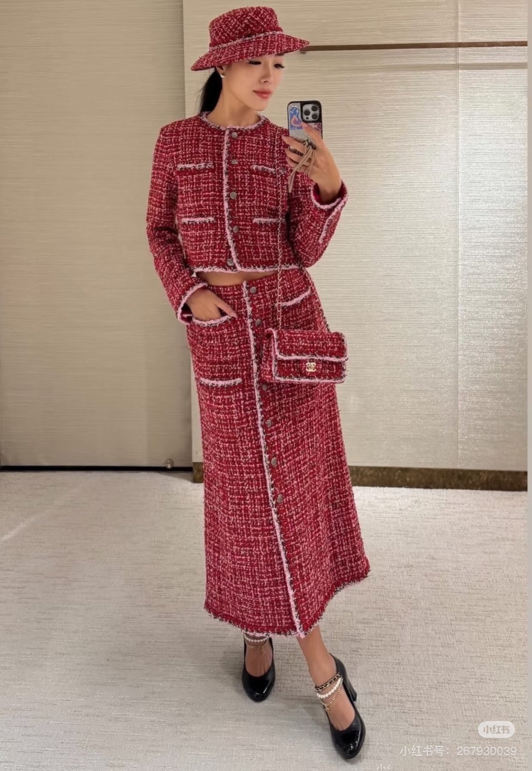 Cha**25FW Red wool coat set