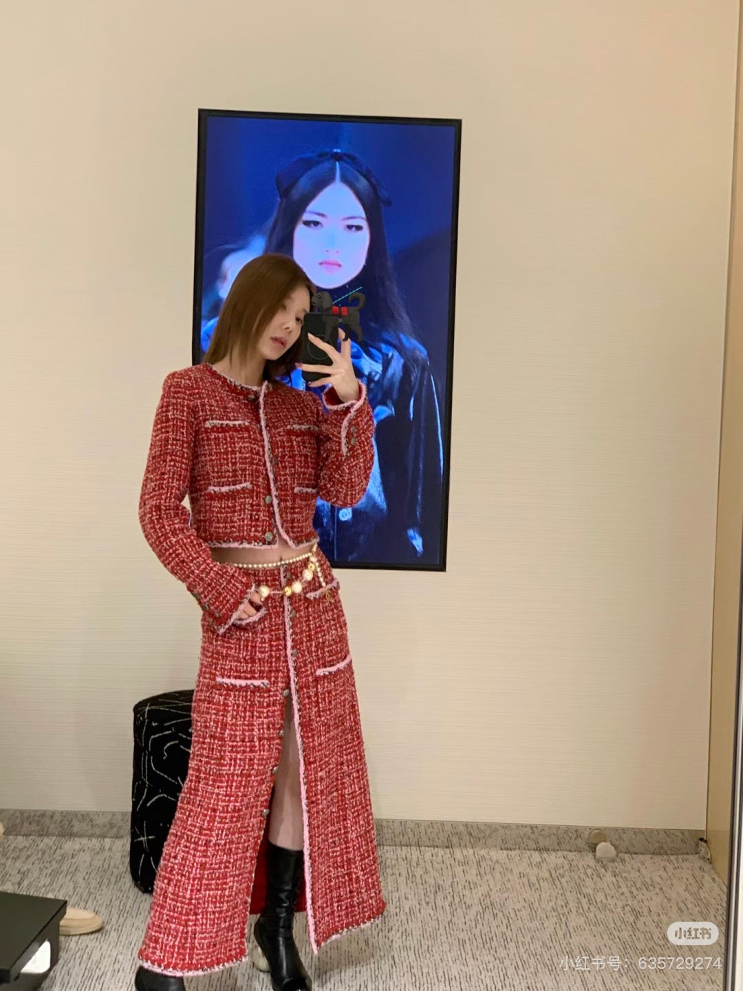 Cha**25FW Red wool coat set