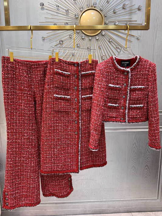 Cha**25FW Red wool coat set