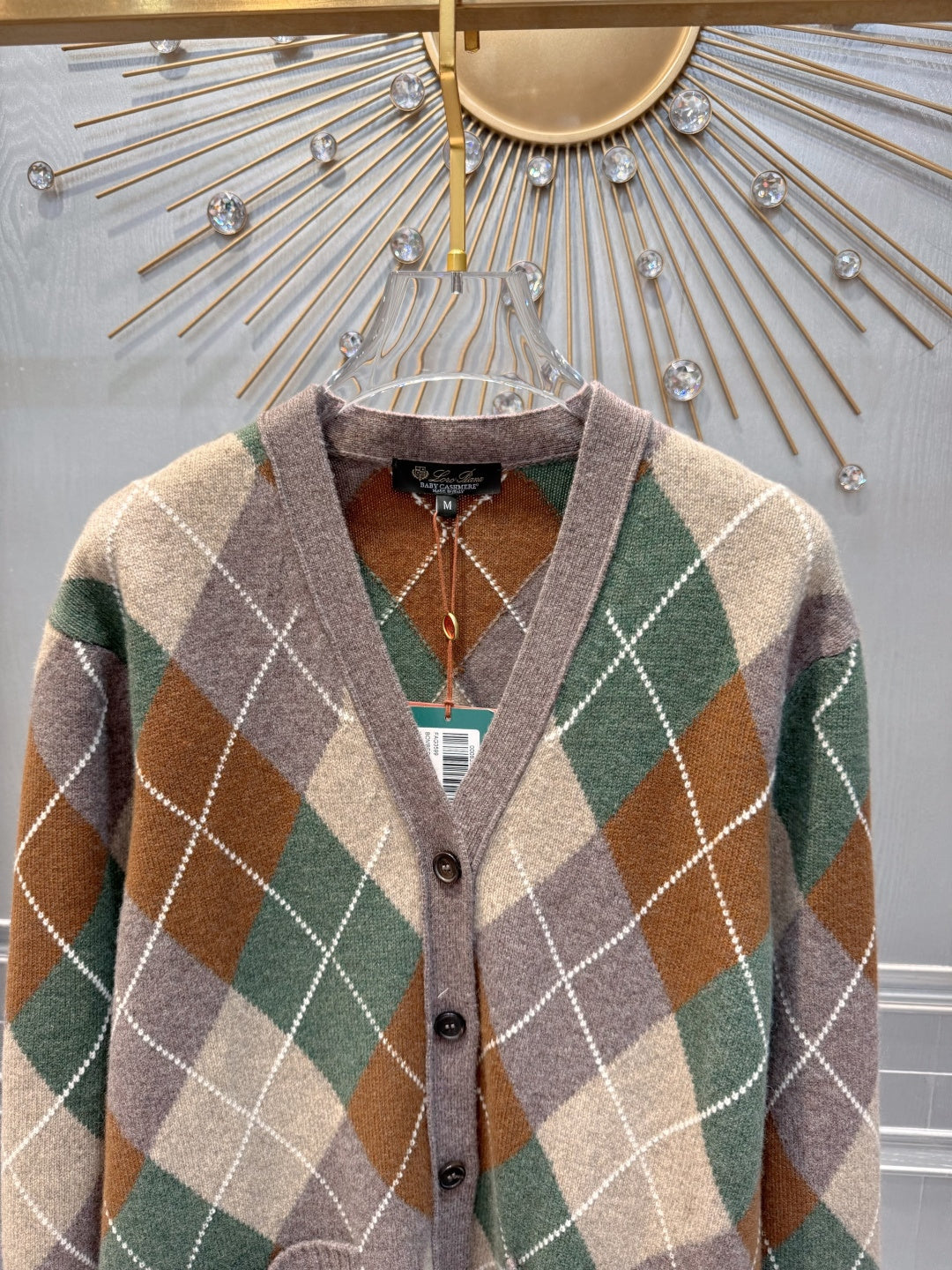 Baby**25fw old Money Style Diamond Pattern Knitted Wool Cardigan