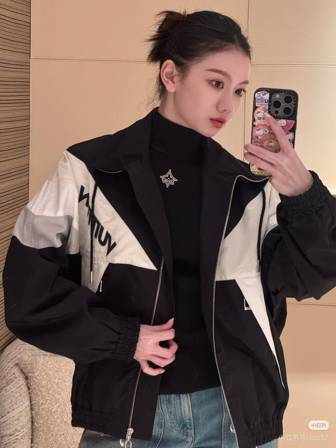 Lou**skiing series black turtleneck knit sweater