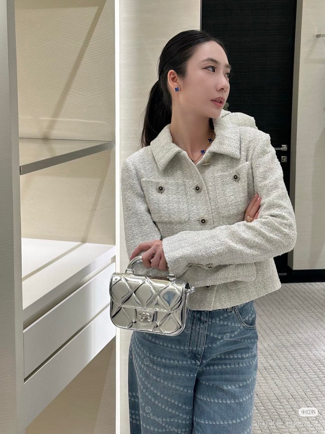 Cha**fw 25K series tweed coat, off-white