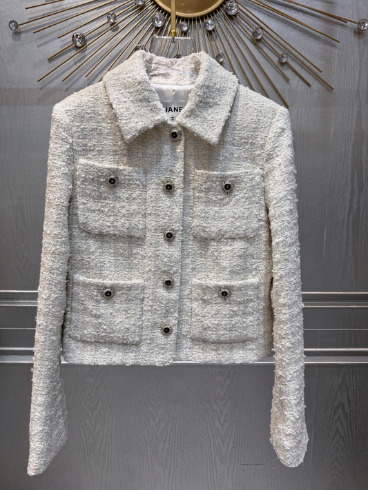 Cha**fw 25K series tweed coat, off-white