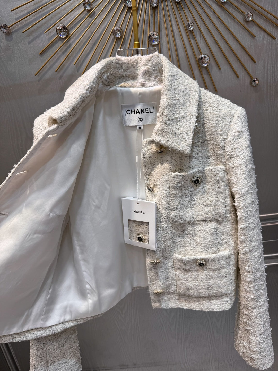 Cha**fw 25K series tweed coat, off-white