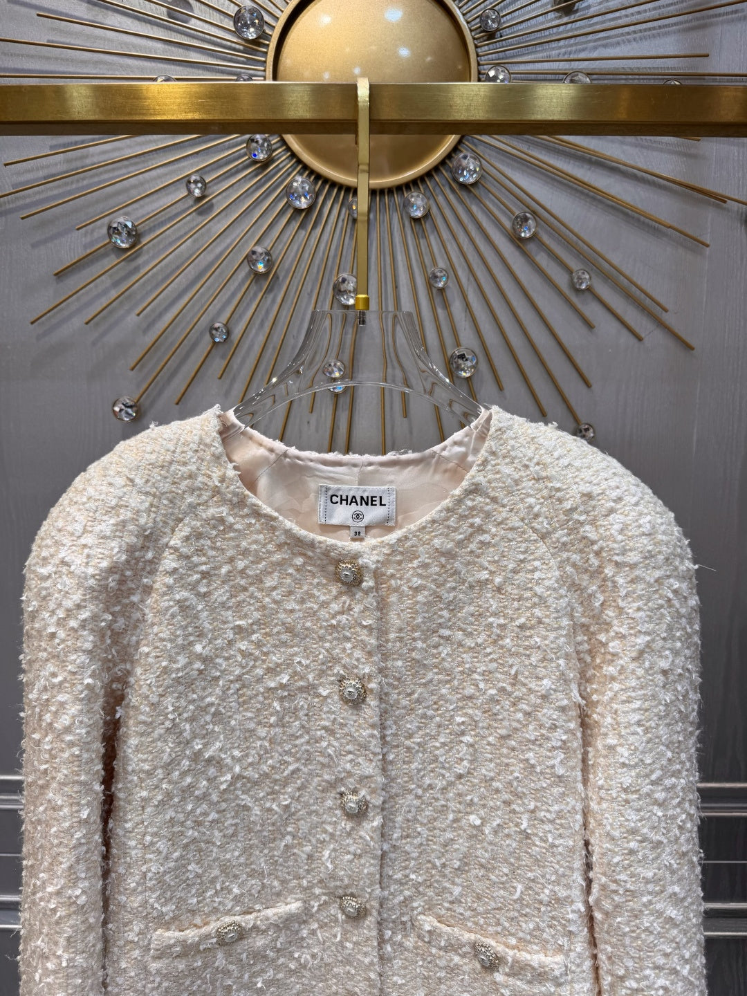 Cha**fw 25K beige tweed jacket and skirt set