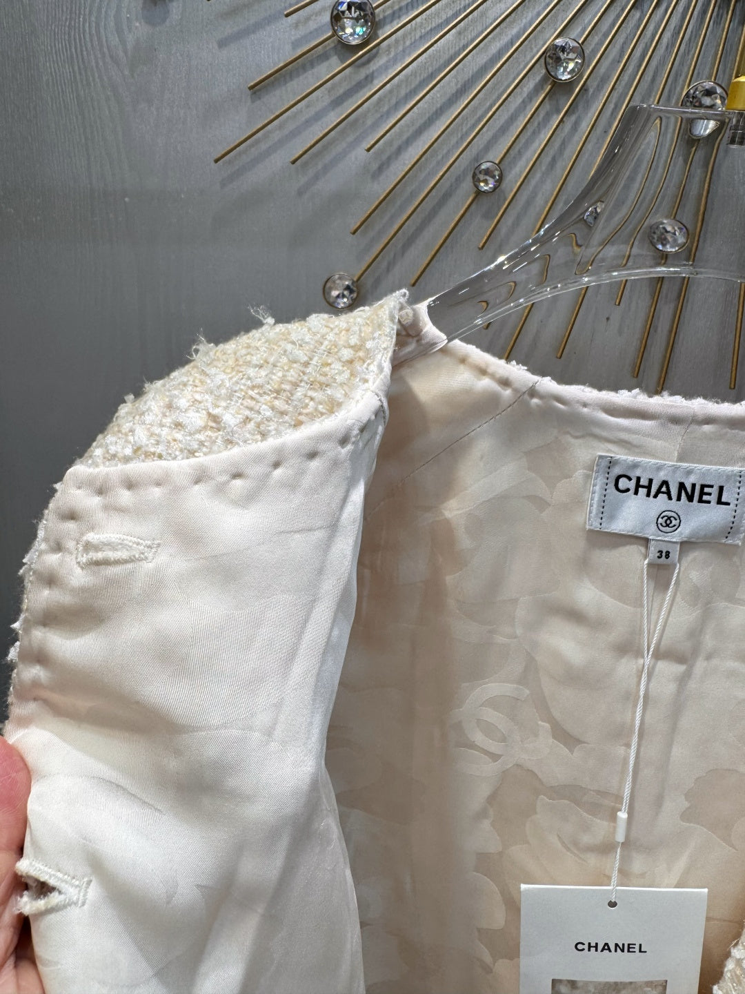 Cha**fw 25K beige tweed jacket and skirt set