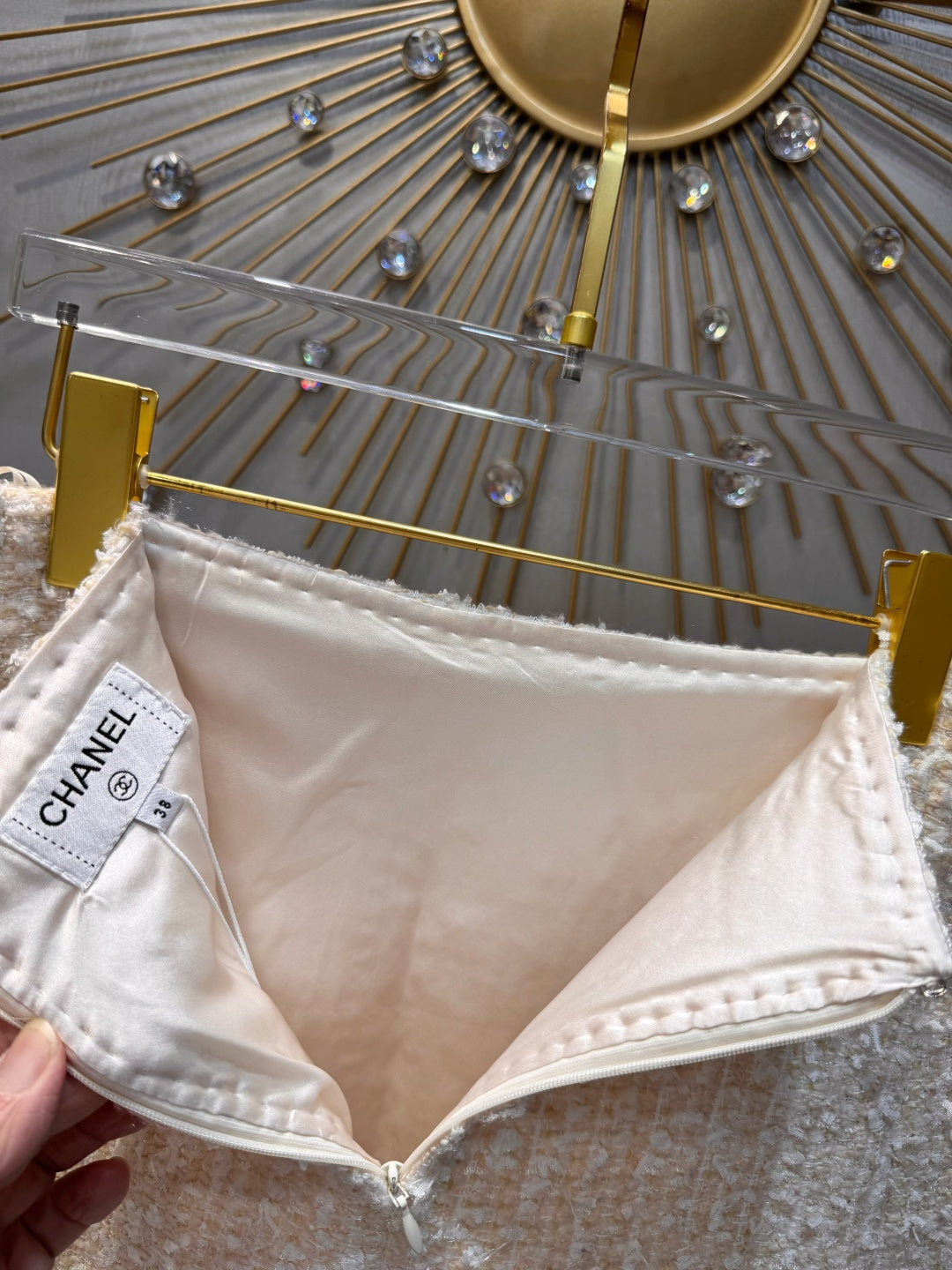 Cha**fw 25K beige tweed jacket and skirt set