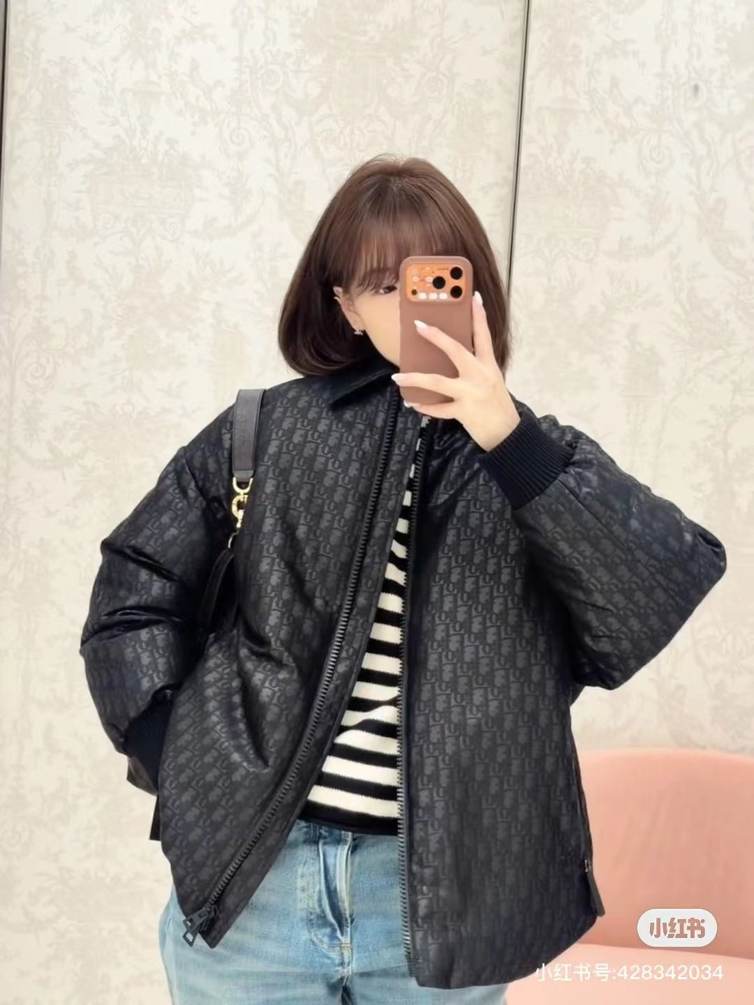 Cd**25fw new black monogram shirt-style cotton jacket