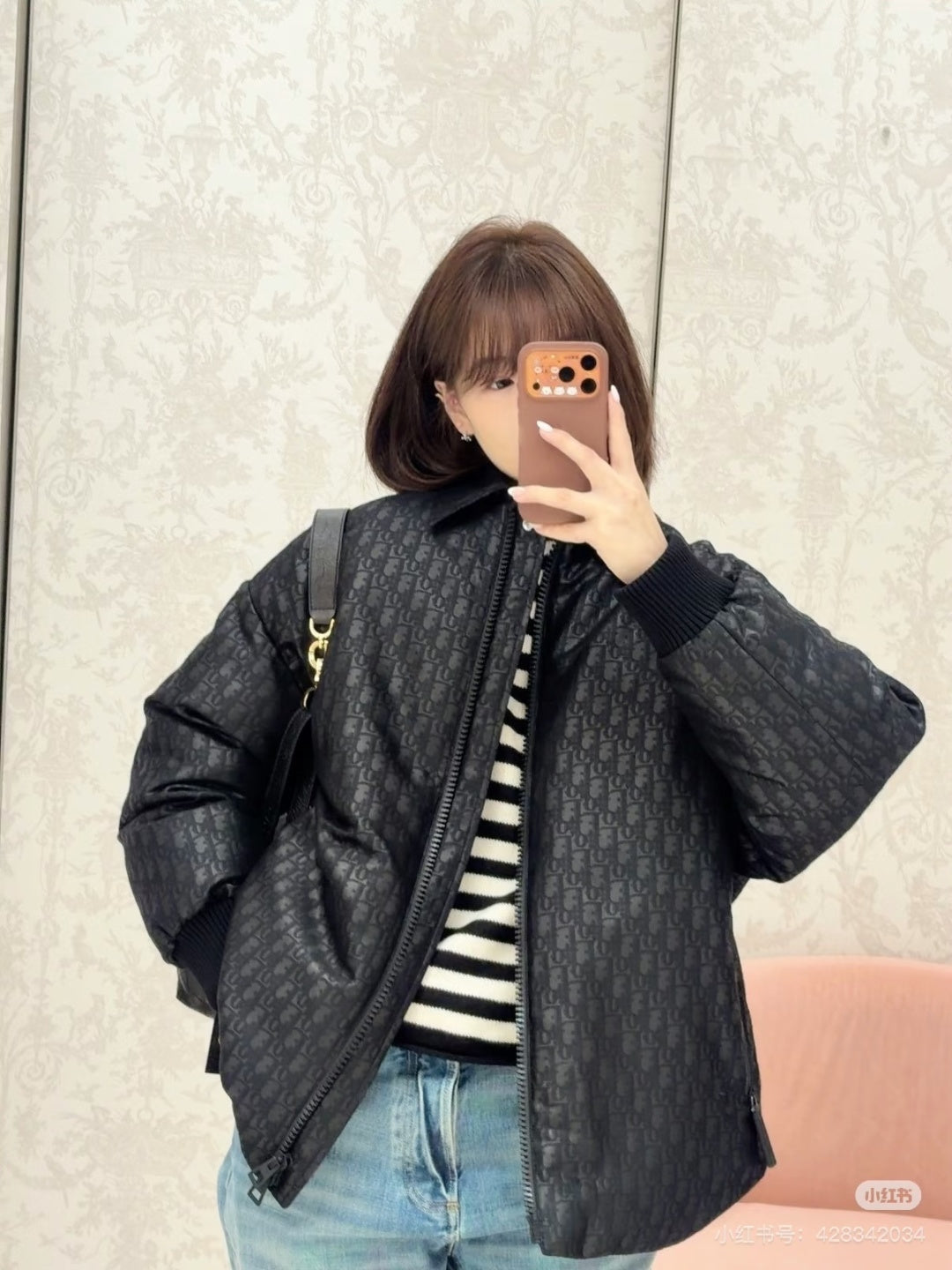 Cd**25fw new black monogram shirt-style cotton jacket