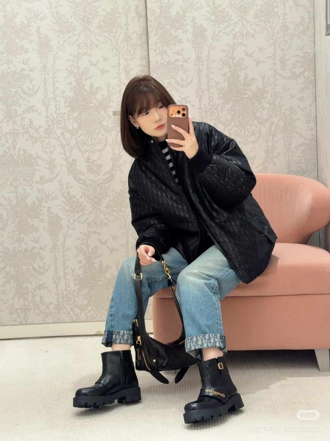 Cd**25fw new black monogram shirt-style cotton jacket