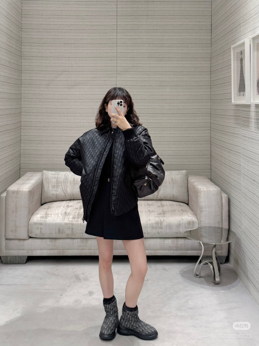 Cd**25fw new black monogram shirt-style cotton jacket