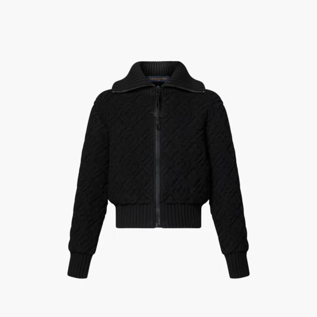 Lou**25fw new black embossed monogram knit zip-up jacket