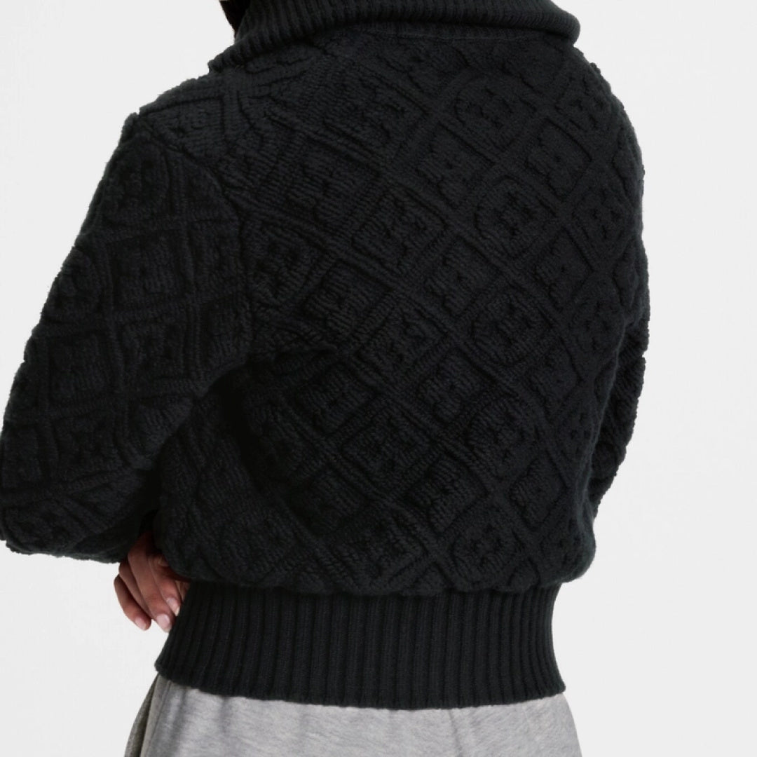 Lou**25fw new black embossed monogram knit zip-up jacket