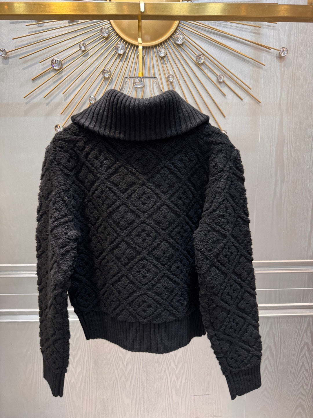 Lou**25fw new black embossed monogram knit zip-up jacket