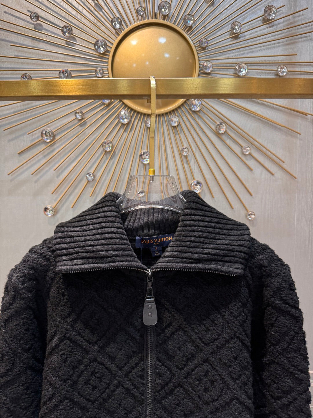 Lou**25fw new black embossed monogram knit zip-up jacket