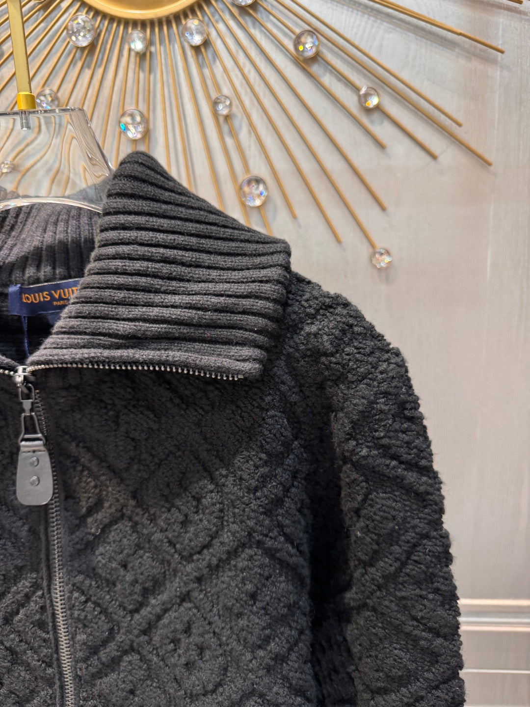 Lou**25fw new black embossed monogram knit zip-up jacket