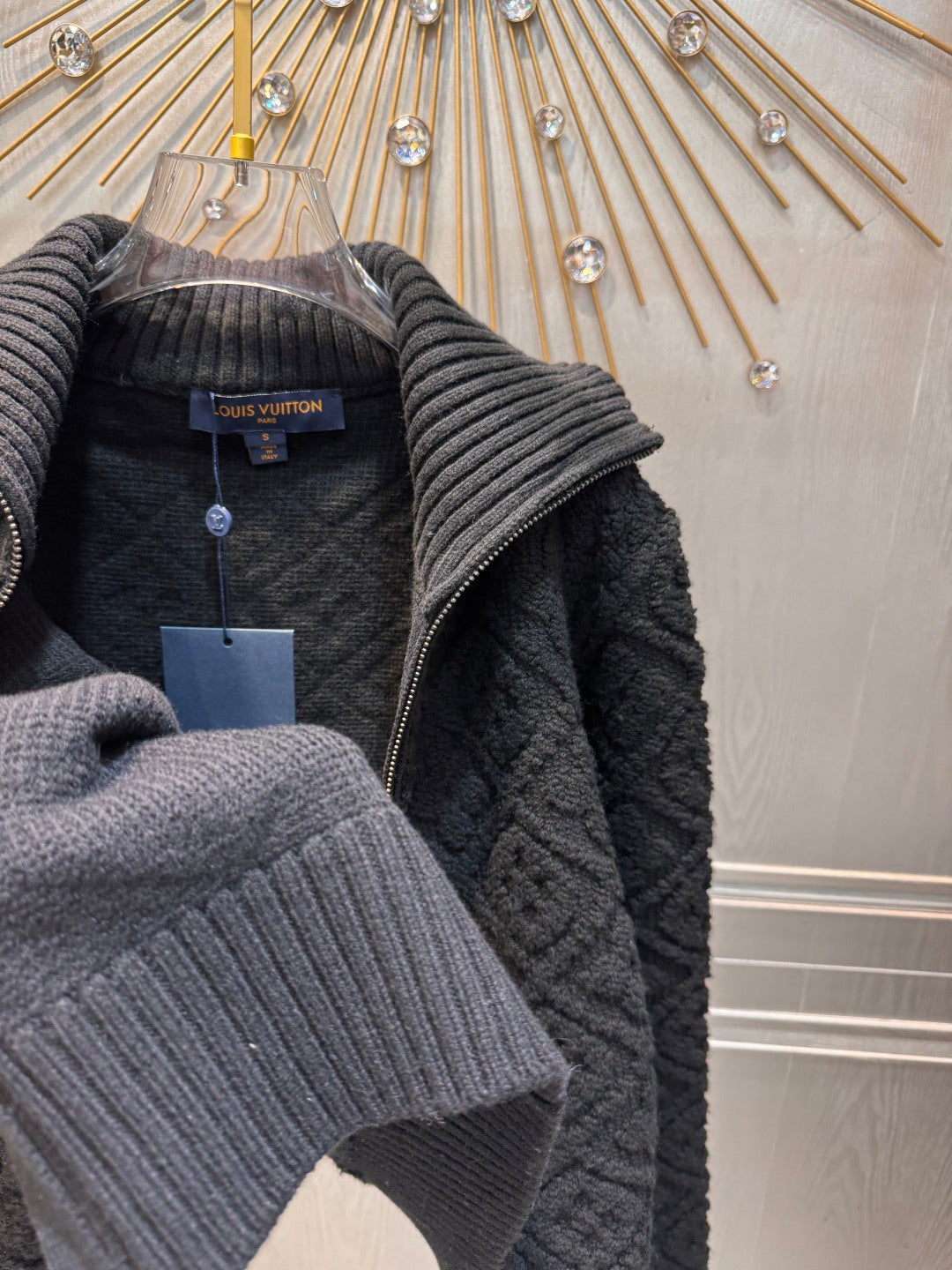 Lou**25fw new black embossed monogram knit zip-up jacket