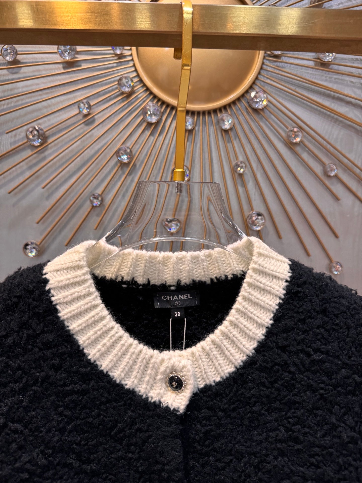 Cha**25fw new black and white teddy bear knit cardigan