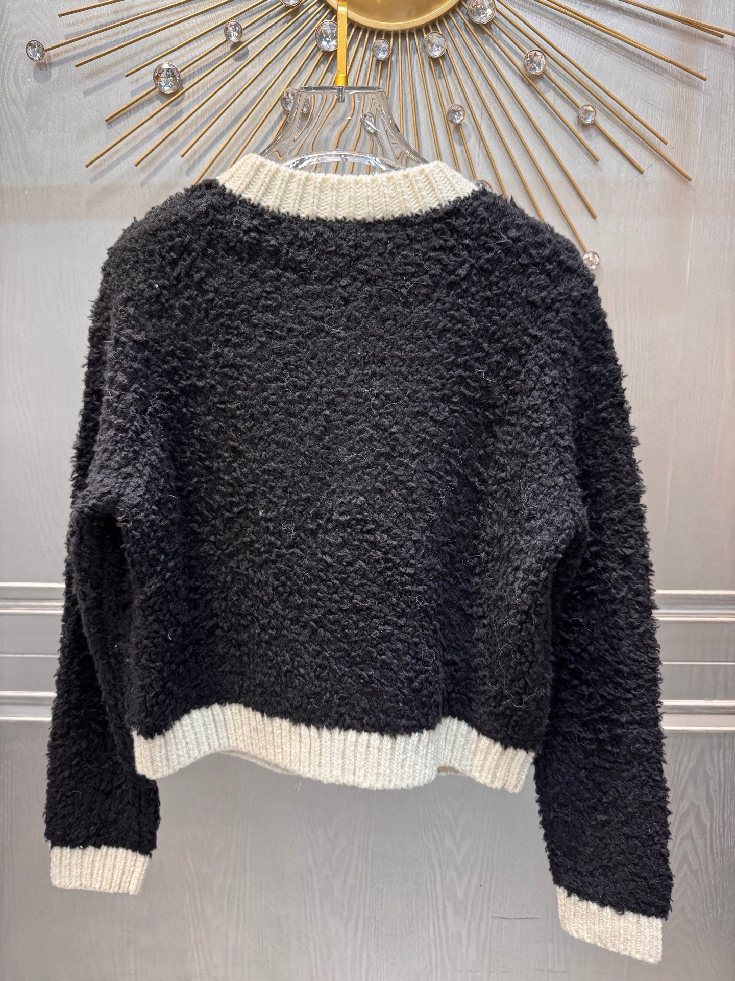 Cha**25fw new black and white teddy bear knit cardigan
