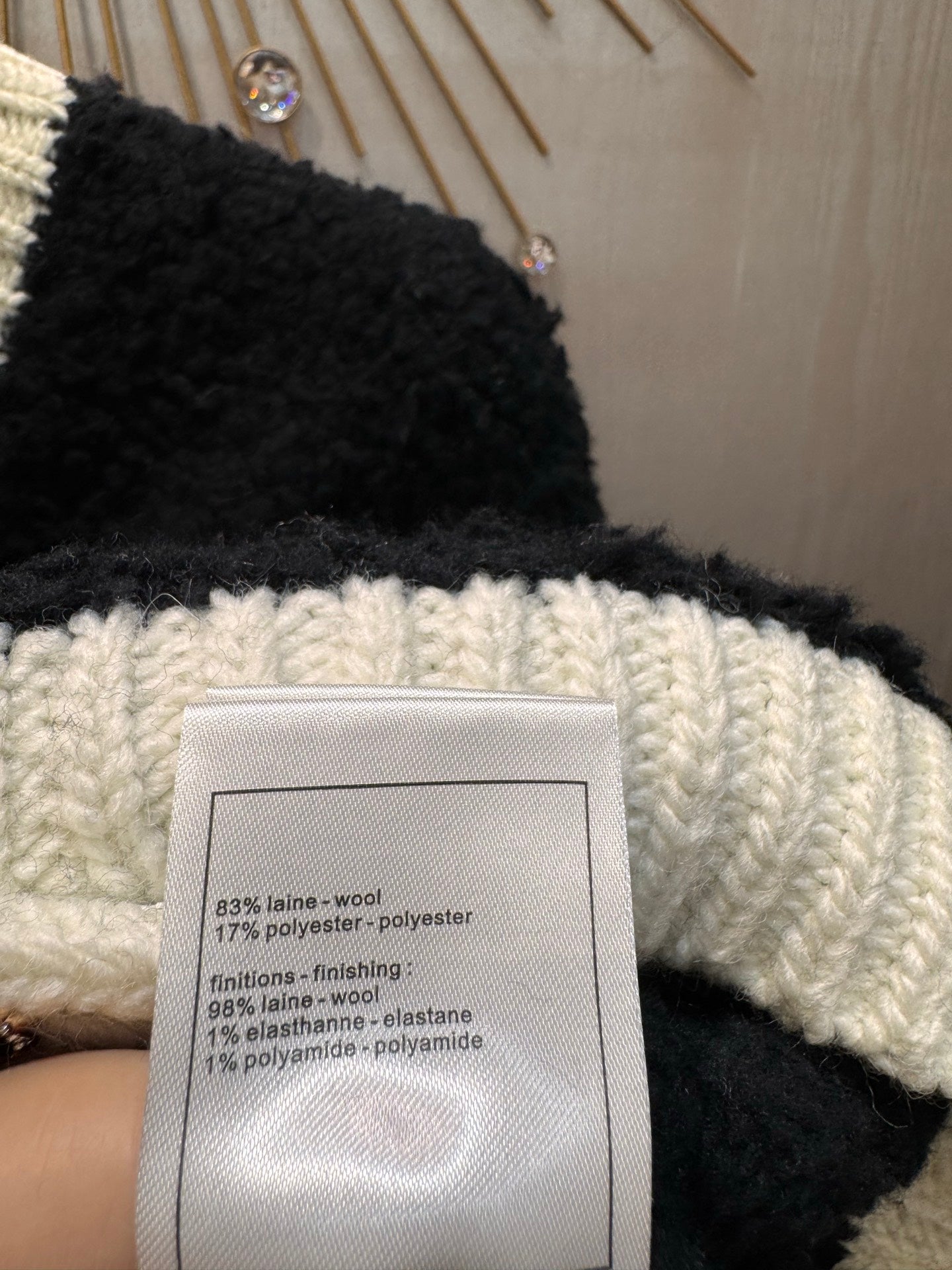 Cha**25fw new black and white teddy bear knit cardigan