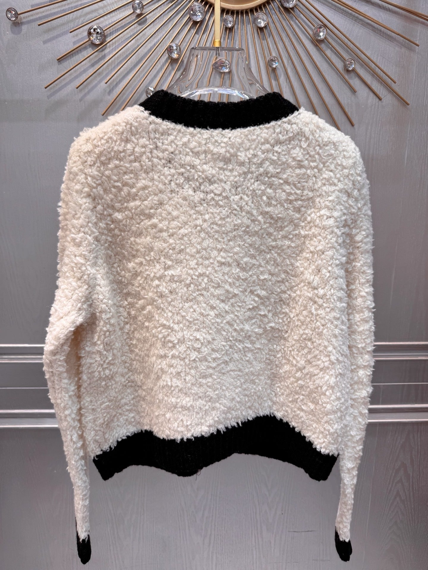 Cha**25fw new black and white teddy bear knit cardigan