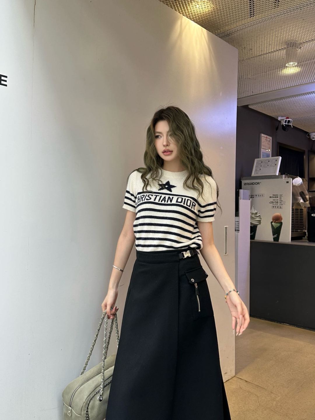 Cd**25fw new black midi skirt