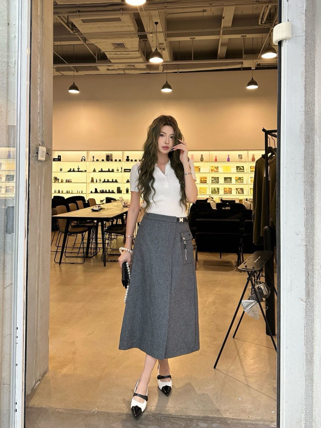 Cd**25fw new grat midi skirt