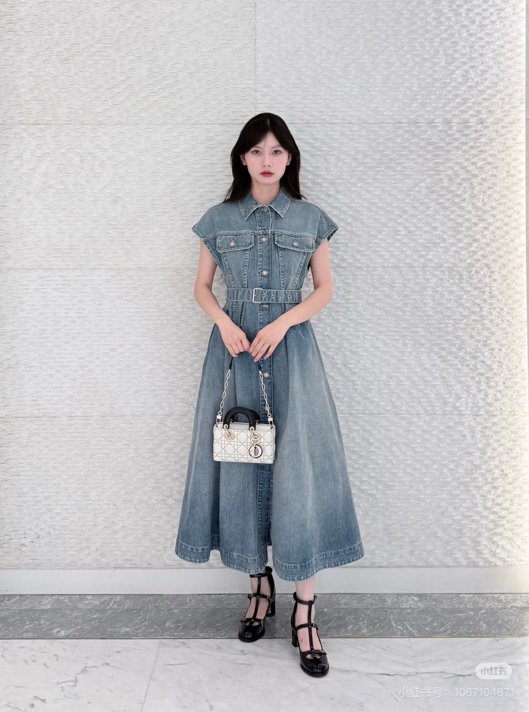Cd 25fw belted wide-sleeved denim dress