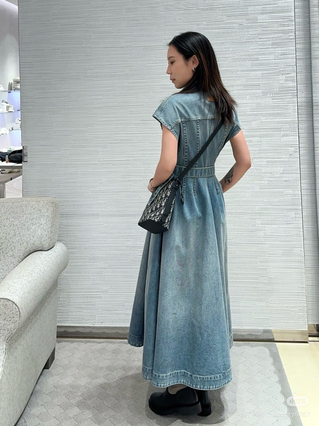 Cd 25fw belted wide-sleeved denim dress
