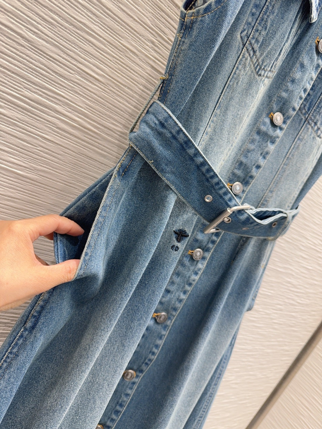Cd 25fw belted wide-sleeved denim dress