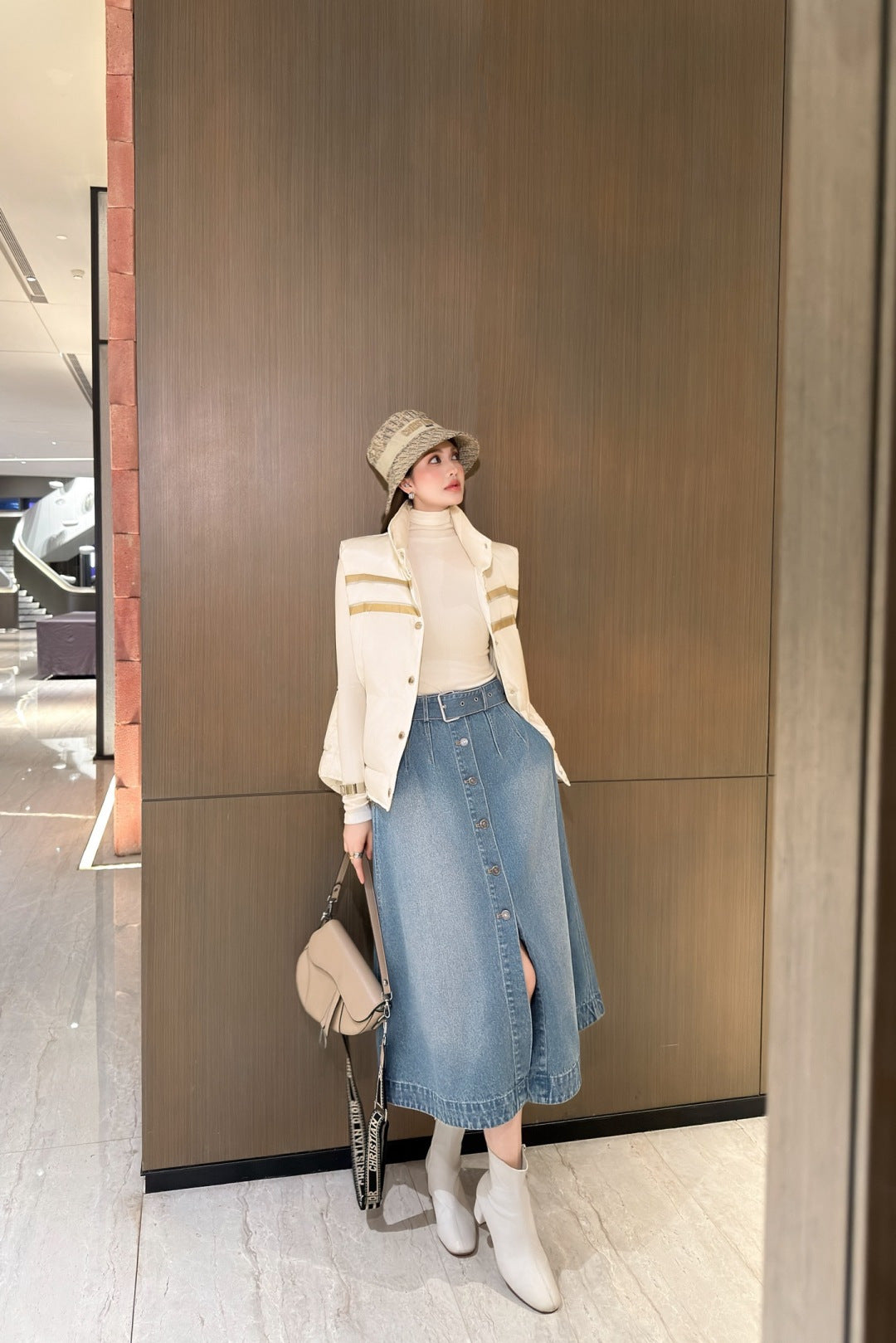 Cd 25fw denim belted A-line skirt