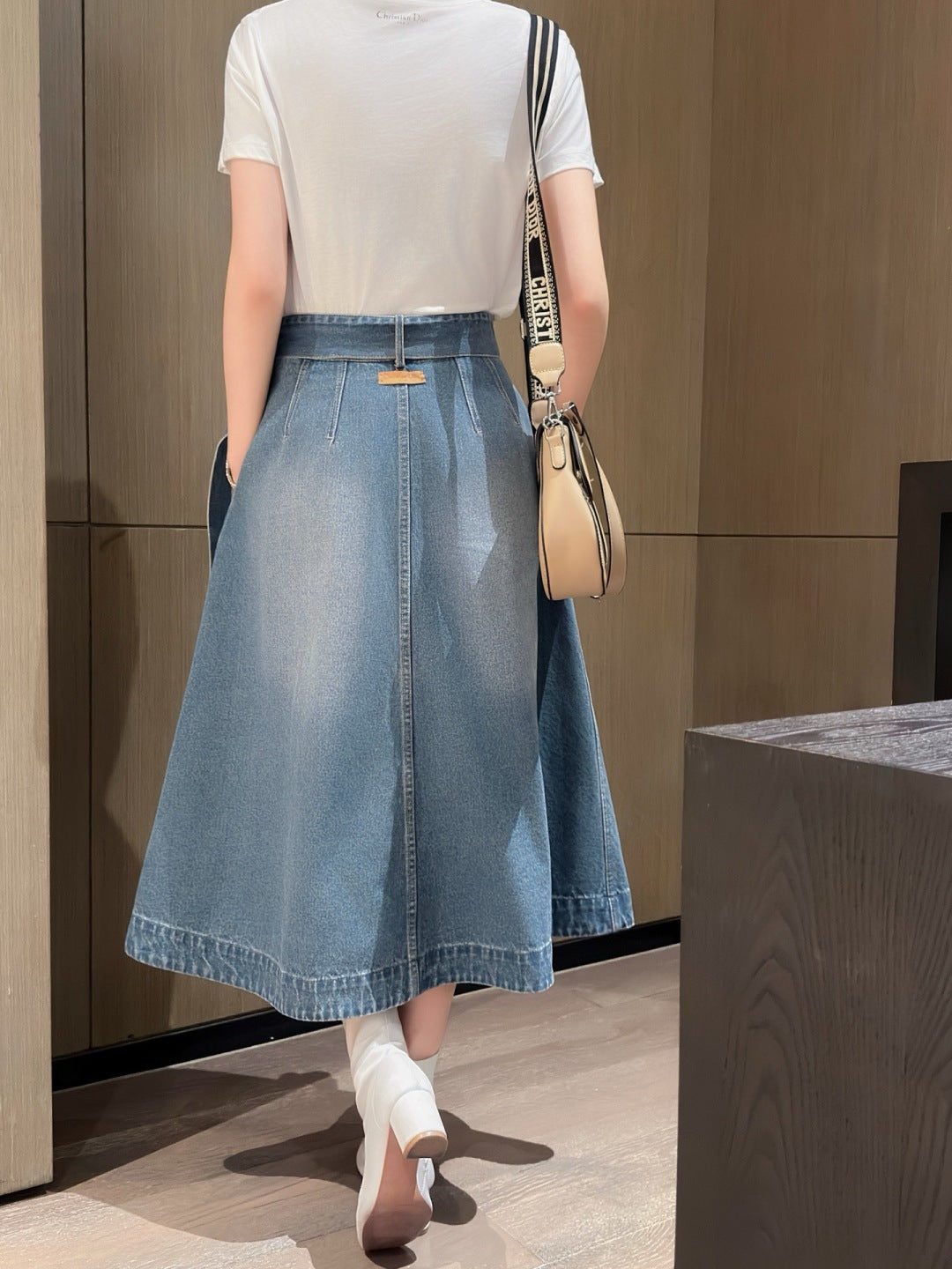 Cd 25fw denim belted A-line skirt