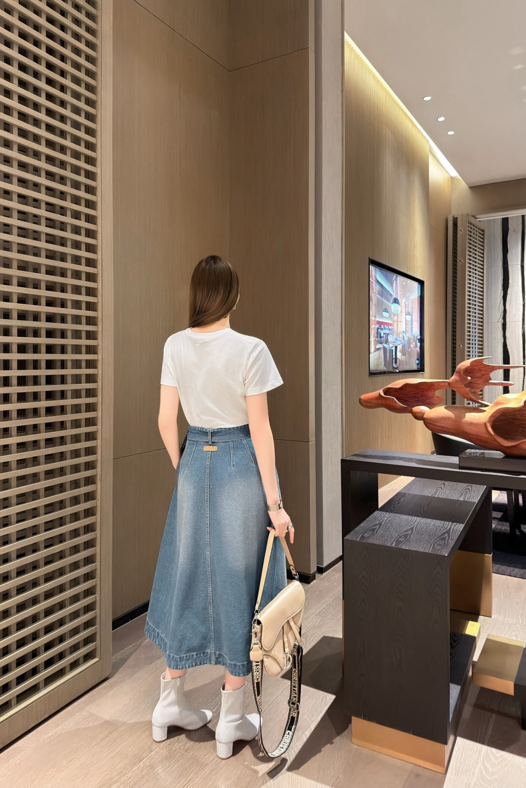 Cd 25fw denim belted A-line skirt