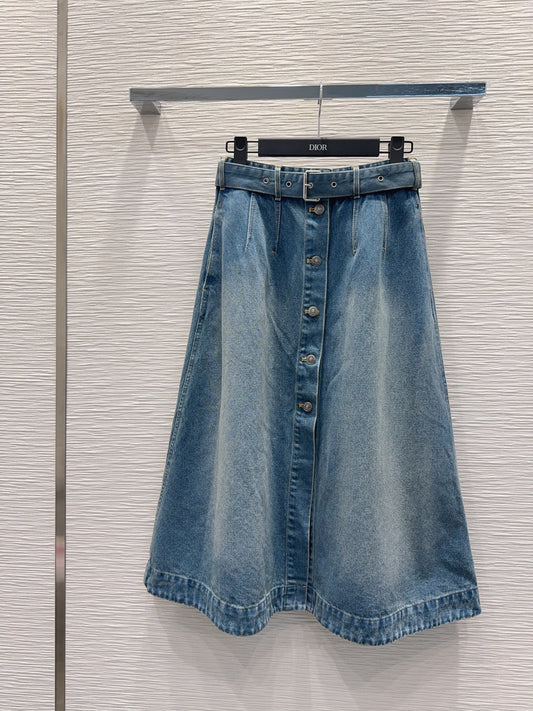 Cd 25fw denim belted A-line skirt