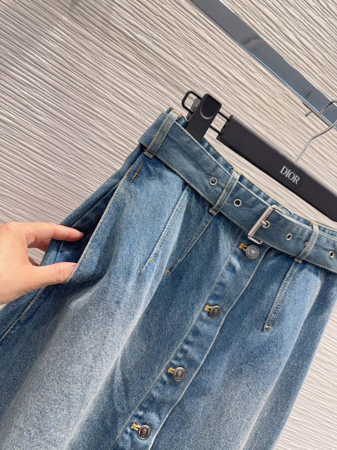 Cd 25fw denim belted A-line skirt