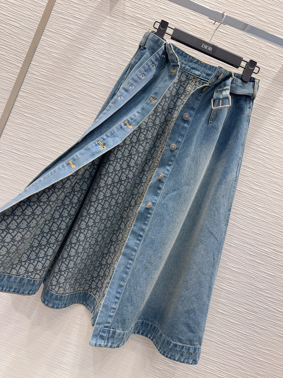 Cd 25fw denim belted A-line skirt